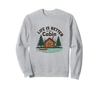 La Vie est Meilleure à The Cabin Rustic Outdoors Retreat Sweatshirt, Unisexe pour Adultes, Gris Chiné, L