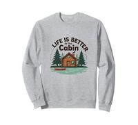 La Vie est Meilleure à The Cabin Rustic Outdoors Retreat Sweatshirt, Unisexe pour Adultes, Gris Chiné, M