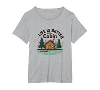 La Vie est Meilleure à The Cabin Rustic Outdoors Retreat T-Shirt, Femme Grandes Tailles, Gris Chiné, 2X