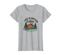 La Vie est Meilleure à The Cabin Rustic Outdoors Retreat T-Shirt, Femme, Gris Chiné, XXL