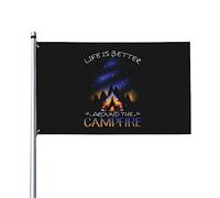 La vie est meilleure autour du drapeau de la maison du feu de camp, drapeau de 3x5 pieds sur un seul côté à l'extérieur, bannières anti-décoloration aux couleurs vives, décoration extérieure de cour