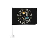 La vie est meilleure autour du feu de camp Drapeau de camping-car amusant 12x18 Drapeaux de voiture pour fenêtres Décoration de fenêtre de voiture, drapeaux de fenêtre de voiture imperméables Drapeau