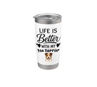 La Vie Est Meilleure Avec Mon Chien Fox Terrier Gobelet isotherme en acier inoxydable double paroi