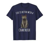 La Vie est Meilleure avec Un Amoureux des Chats de Chartreux T-Shirt, Homme, Bleu Marine, 3XL