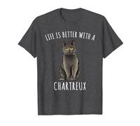 La Vie est Meilleure avec Un Amoureux des Chats de Chartreux T-Shirt, Homme, Chiné Foncé, S