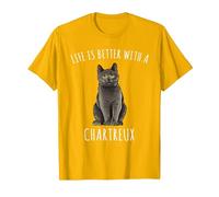 La Vie est Meilleure avec Un Amoureux des Chats de Chartreux T-Shirt, Homme, Doré Vif, XL