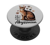 La Vie est Meilleure avec Un Chat Brun abyssin et élégant PopSockets PopGrip Adhésif
