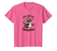 La Vie est Meilleure avec Un Chihuahua, Petit Chien Marron et Brun Clair T-Shirt, Enfant, Rose Chiné, 3 Ans