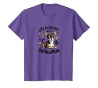 La Vie est Meilleure avec Un Chihuahua, Petit Chien Marron et Brun Clair T-Shirt, Enfant, Violet Chiné, 3 Ans
