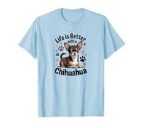 La Vie est Meilleure avec Un Chihuahua, Petit Chien Marron et Brun Clair T-Shirt, Homme, Bleu Céleste, S