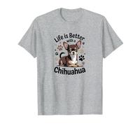 La Vie est Meilleure avec Un Chihuahua, Petit Chien Marron et Brun Clair T-Shirt, Homme, Gris Chiné, L