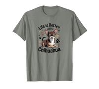 La Vie est Meilleure avec Un Chihuahua, Petit Chien Marron et Brun Clair T-Shirt, Homme, Vert Kaki chiné, S