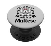 La Vie est Meilleure avec Un Petit Chien Blanc Maltais PopSockets PopGrip Adhésif