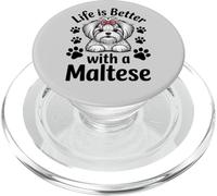 La Vie est Meilleure avec Un Petit Chien Blanc Maltais PopSockets PopGrip pour MagSafe