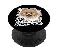 La Vie est Meilleure avec Un Petit Chien Moelleux de Poméranie PopSockets PopGrip Adhésif