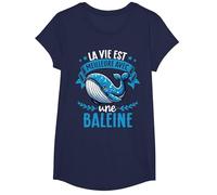 La Vie Est Meilleure avec Une Baleine - Sweet Whale T-Shirt, Fille, Bleu Marine, L