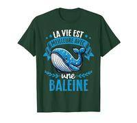 La Vie Est Meilleure avec Une Baleine - Sweet Whale T-Shirt, Homme, Vert Forêt, XXL