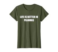 La Vie est Meilleure en Pyjama T-Shirt, Femme, Olive, XL