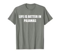 La Vie est Meilleure en Pyjama T-Shirt, Homme, Vert Kaki chiné, S