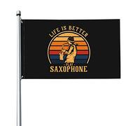 La Vie Est Meilleure Jouez Du Saxophone Garden Flag Avec Œillets Drapeaux Décoratif Drôle Drapeaux De Jardin Pour Intérieure Balcon Extérieure 90X150Cm