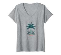 La Vie est Meilleure sous Un Palmier - Unidea T-Shirt avec Col en V, Femme, Gris Chiné, XXL