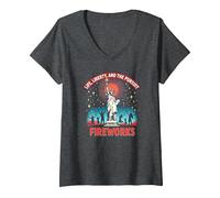 La Vie, la liberté et la Poursuite des Feux d'artifice T-Shirt avec Col en V, Femme, Chiné Foncé, XXL