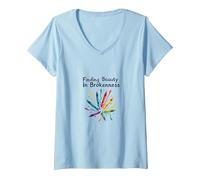 La Vie ne consiste Pas à être ce Parfait Art au Crayon coloré T-Shirt avec Col en V, Femme, Bleu Céleste, S