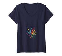 La Vie ne consiste Pas à être ce Parfait Art au Crayon coloré T-Shirt avec Col en V, Femme, Bleu Marine, L
