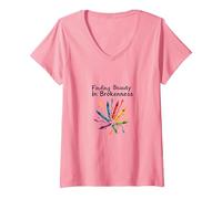 La Vie ne consiste Pas à être ce Parfait Art au Crayon coloré T-Shirt avec Col en V, Femme, Rose, L