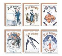 la Vie Parisienne Lot de 6 Cartes de Vœux de Pêche aux Papillons avec Enveloppes