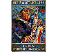 La Vie Ressemble Beaucoup Au Jazz : Elle Est Meilleure Quand On Improvise. Métallique Panneau Drôle Plaque Étain Signe Rétro Affiche Étain Pour Salle De Bain Café Salon M