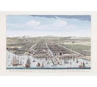 La ville de Batavia dans l'île de Java. Après une impression colorée à la main datée de 1754. Batavia capitale des Indes orientales néerlandaises est aujourd'hui la capitale moderne de Jakarta en