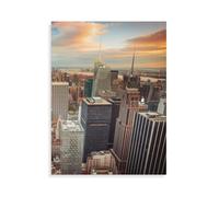 La Ville de New York avec l'empire State Building et la Ligne d'horizon de Manhattan au Coucher du Soleil，Adultes 1000 Pièces Bois Enfants Art Défi Intellectuel Jeu Éducatif Décoration-AQ43