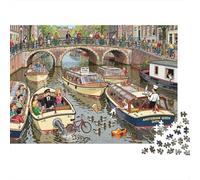 La Visite en Bateau du Canal d'Amsterdam Logjam Puzzle en Bois Imperméable DIY Puzzles De 1000 Pièces pour Adultes Cadeaux Amusant Jeux Éducatifs