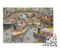La Visite en Bateau du Canal d'Amsterdam Logjam Puzzle en Bois Imperméable DIY Puzzles De 1000 Pièces pour Adultes Cadeaux Défi Et Casse-tête Jeux Éducatifs