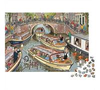 La Visite en Bateau du Canal d'Amsterdam Logjam Puzzle en Bois Imperméable Puzzles De 1000 Pièces pour Adultes Cadeaux Impossible Jeux Éducatifs
