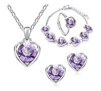 La Wedity collier en forme de cœur boucle d’oreille Bracelet anneau mis en or mode amour coeur collier collier Choker bijoux pour femmes et filles (Violet)