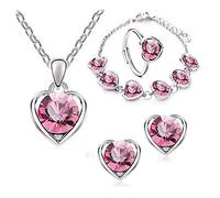 La Wedity collier en forme de cœur boucle d’oreille Bracelet anneau mis en or mode amour coeur collier collier Choker bijoux pour femmes et filles (Rouge)