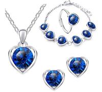 La Wedity collier en forme de cœur boucle d’oreille Bracelet anneau mis en or mode amour coeur collier collier Choker bijoux pour femmes et filles (Bleu)