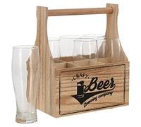 La zappa Panier en bois, ensemble panier + 6 verres à bière en verre
