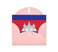LAABBE Carte de vœux rose imprimée drapeau du Cambodge pour Noël, anniversaire d'enfant, Saint-Valentin et invitation à une fête