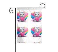 LAABBE Kitten's Love Mât de drapeau de jardin imprimé arc-en-ciel Décoration de cour extérieure 30,5 x 45,7 cm