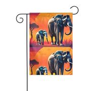 LAABBE Mât de drapeau de jardin imprimé éléphant et girafe au coucher du soleil 30,5 x 45,7 cm