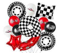 Laackys Ballon numérique en aluminium de 101,6 cm sur le thème de la course, avec motif à carreaux noirs et blancs et éléments de course rouges, parfait pour les décorations de fête d'anniversaire et