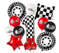 Laackys Ballon numérique en aluminium de 101,6 cm sur le thème de la course, avec motif à carreaux noirs et blancs et éléments de course rouges, parfait pour les décorations de fête d'anniversaire et