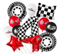 Laackys Ballon numérique en aluminium de 101,6 cm sur le thème de la course, avec motif à carreaux noirs et blancs et éléments de course rouges, parfait pour les décorations de fête d'anniversaire et