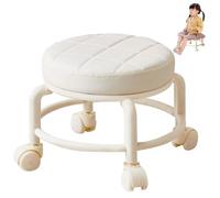 LAANCOO Tabouret à Faible Rouleau avec Roues, tabourets roulants Ronds en Cuir PU Petite Chaise pivotant piéton de pédicure pour Le Bureau de Garage du Bureau à Domicile, Beige, 10, 2 hauteurs