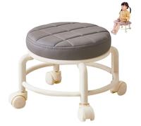 LAANCOO Tabouret roulard Bas avec Roues, tabourets roulants Ronds en Cuir PU Petite Chaise pivotant piéton de pédicure pour Le Bureau de Garage du Bureau à Domicile, Gris, 10, 2 hauteurs