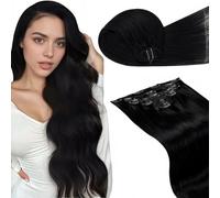 LaaVoo 120g Extension Cheveux Naturel Clip Noir Profond 60cm 7pcs Extension Clip Cheveux Naturel Humain Vrais Noir Jais Lisse #1