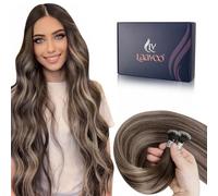 LaaVoo 40cm Nano Tip Extension Cheveux Naturel Brun Balayage Blond 50g 50cm 50 Meche Extension Vrai Cheveux Humain Nano Tip Ombre Marron Foncé a Blonde Cendrée Lisse #4/18/4